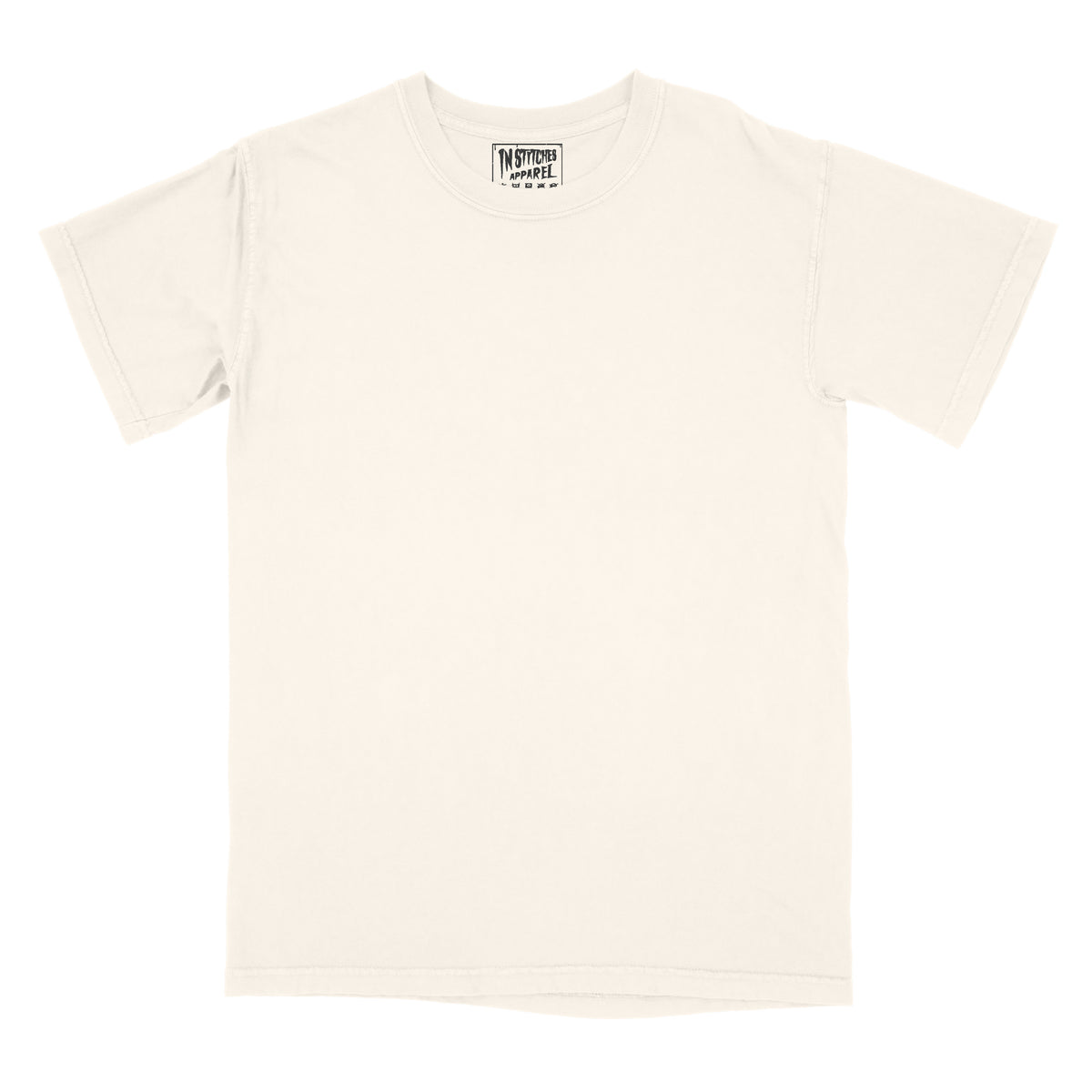 Ivory garment-dyed blank t-shirt made from soft premium cotton with a relaxed fit and vintage-washed finish. Ideal for embroidery, printing, crafting, or everyday wear.