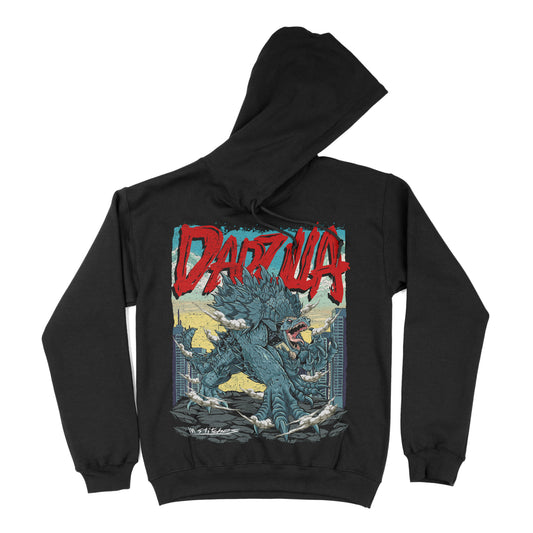 Black hoodie with a graphic print of a monster and the text 'DADZILLA' on the front.