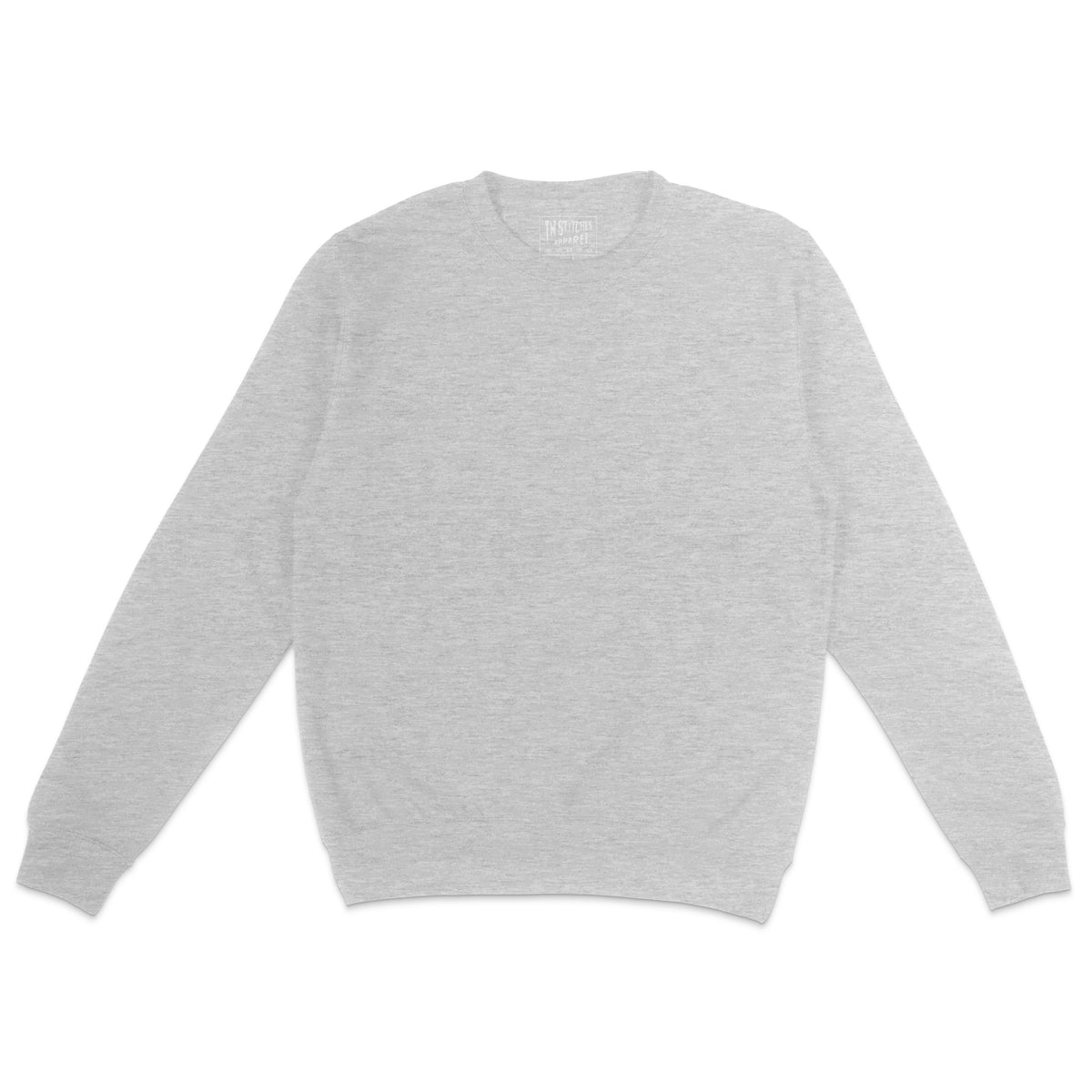 Light gray unisex crewneck sweatshirt displayed flat on a light background with long sleeves and ribbed cuffs and hem.