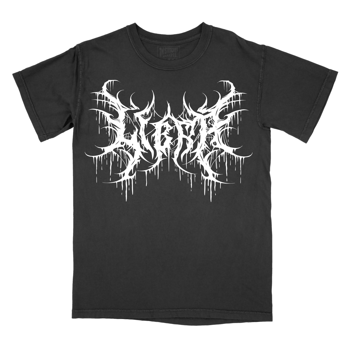 Black T-shirt with the word "libra" in a white, spiked heavy metal-style font centered across the chest