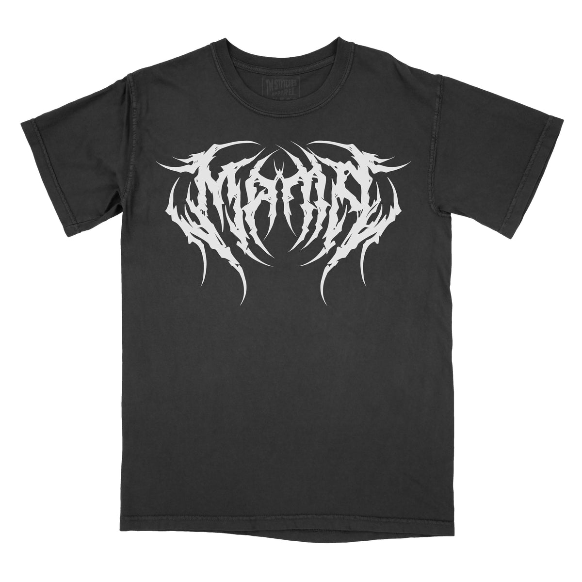 A black graphic tee with the word 'MAMA' printed in a large, white, metal font across the chest.
